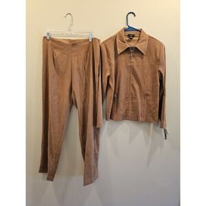 Courtenay Pant Suit Women 12P Tan Zip Jacket Straight Leg Trousers Set NWT